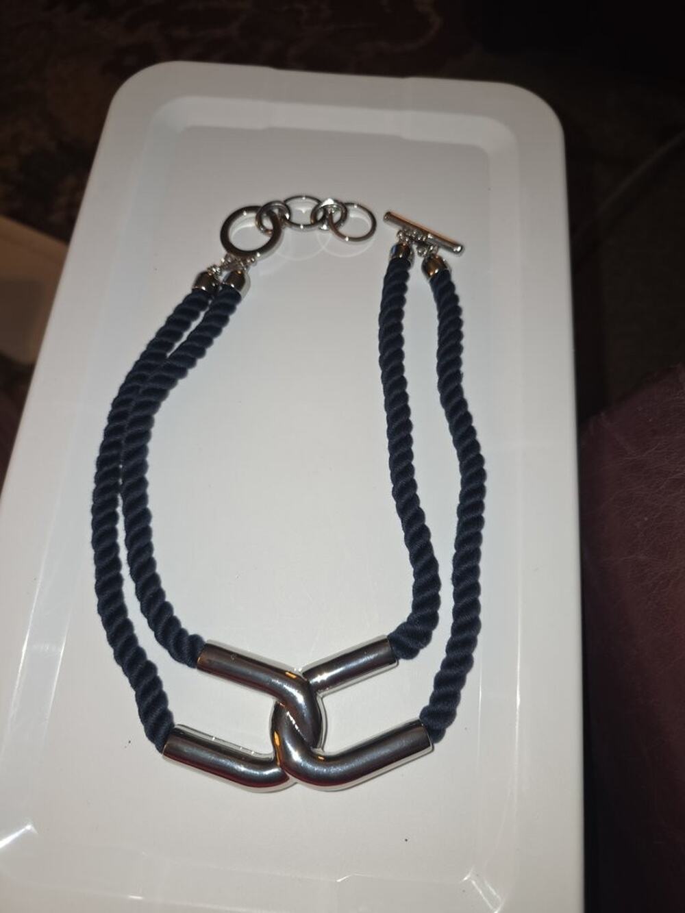 Vintage Style Rope and Metal Link Necklace